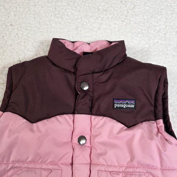 Patagonia Baby Puffer Down Vest Maroon And Pink 3T Kids Outerwear Snap - Picture 2 of 8